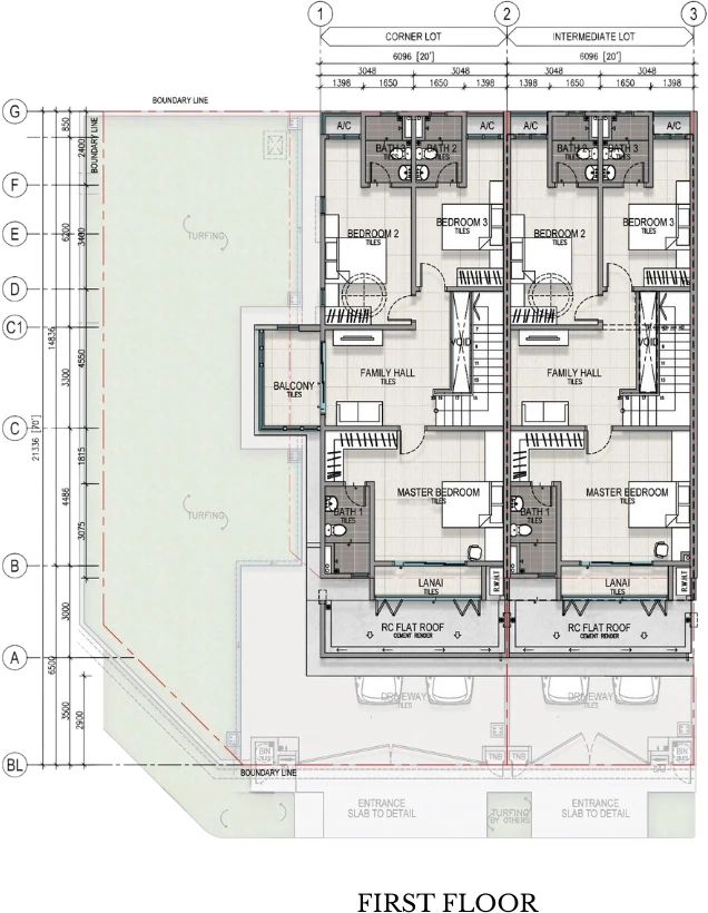 Sanubari 4A first floor plan: master bedroom, two bedrooms, family hall, balcony and lanai